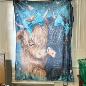 Cow Print Blanket with Blue Accents